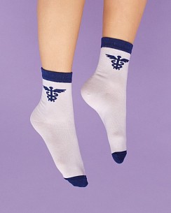 Медичні шкарпетки жіночі з принтом Кадуцей (білі)